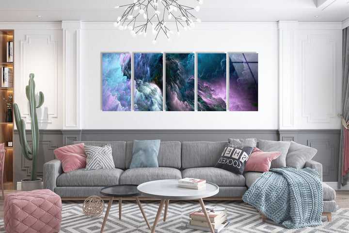 Blue Purple Clouds Abstract Glass Wall Art, glass pictures for Wall, glass prints wall art