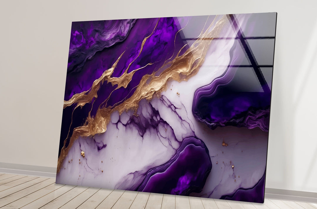 Purple with Gold Alcohol ink Glass Printing Wall Art