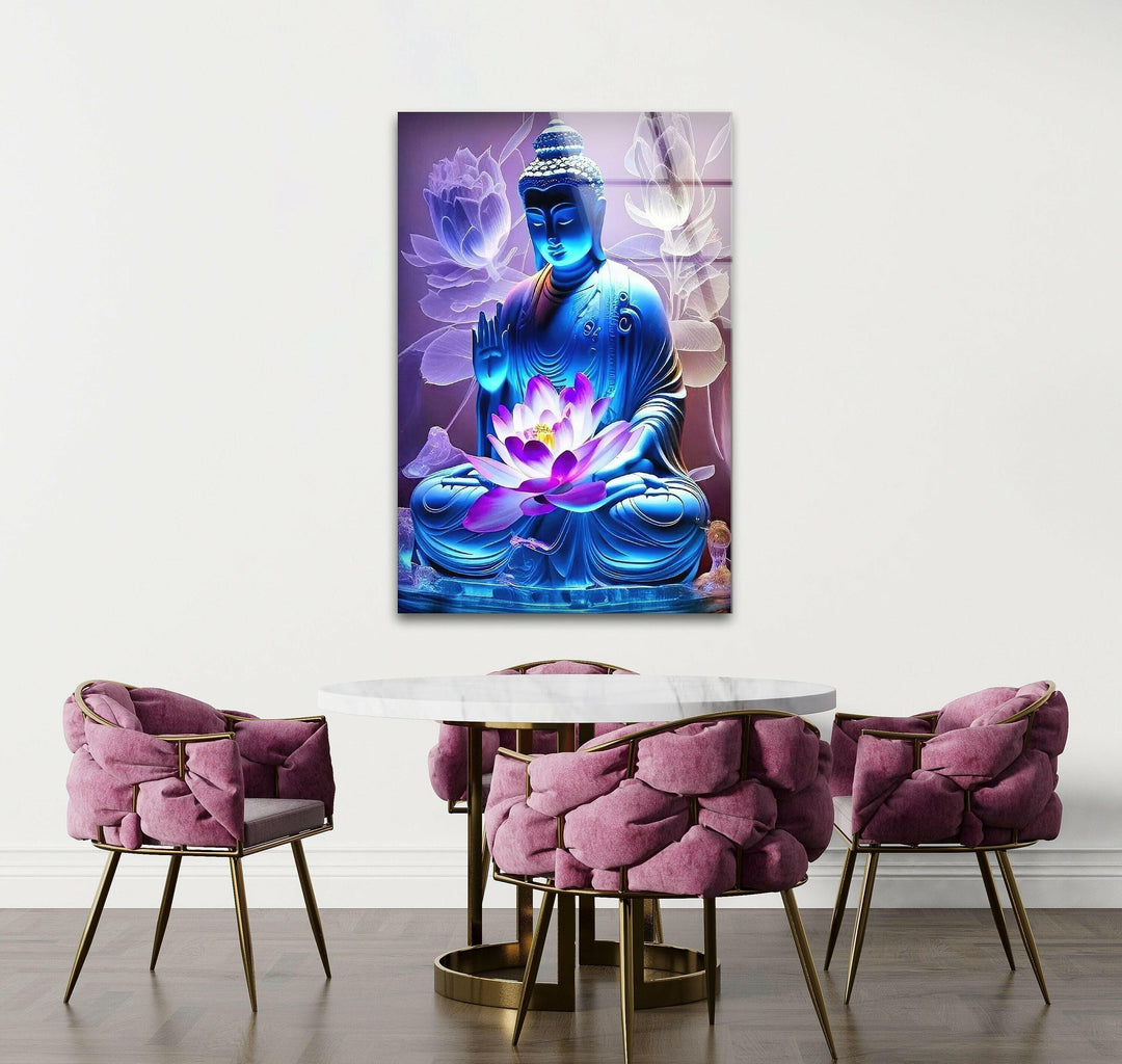 Buddha Lotus Flower Photo on Glass Home Decor