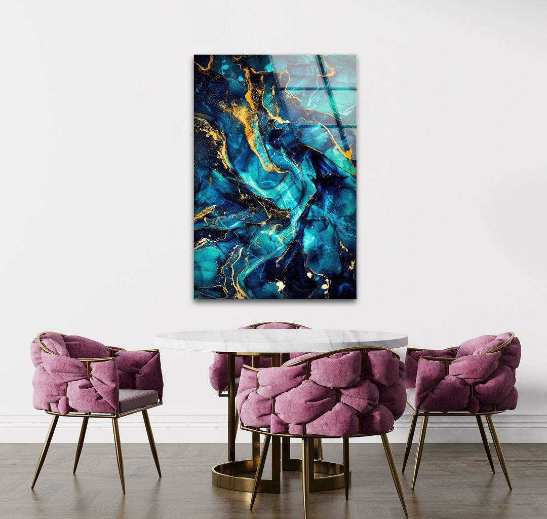 Green Luxury Abstract Fluid Art Glass Wall Art