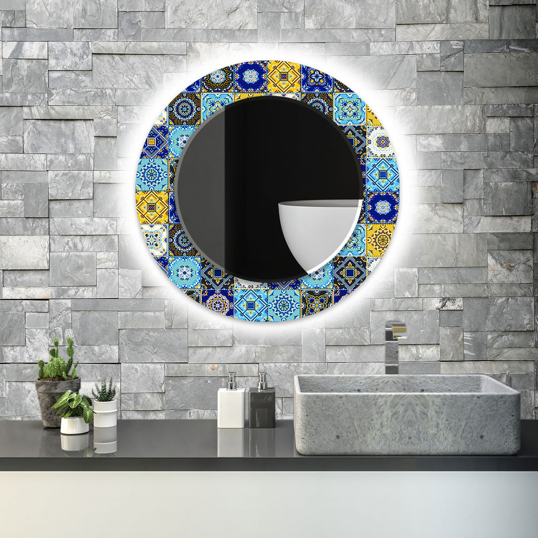 Navy Blue and Yellow Mosaic Wall Mirrors big mirror for living room
