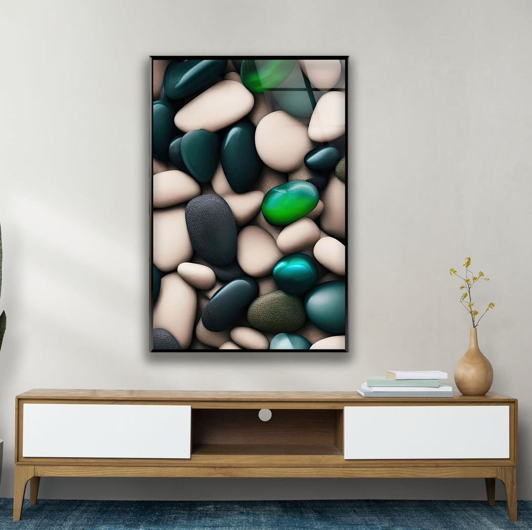 Sea Stones White & Green Glass Wall Art glass wall decor, glass wall art decor