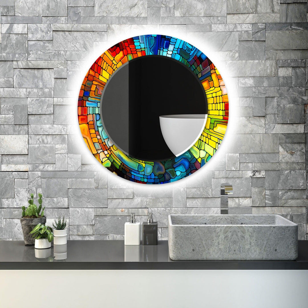 Colorful Mosaic Stones Wall Mirror Gold Mirror
