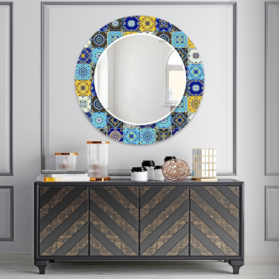 Navy Blue and Yellow Mosaic Wall Mirrors dining room mirror
