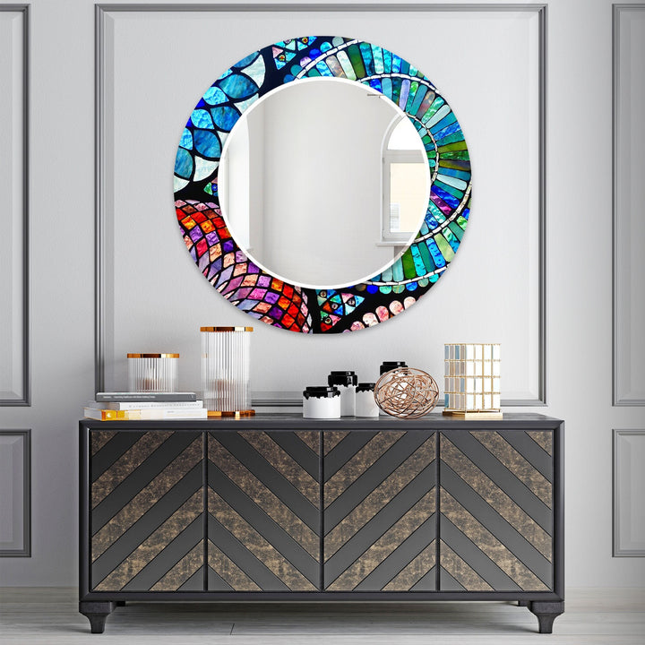 Purple & Blue Mosaic Wall Mirror Blue Wall Mirror
