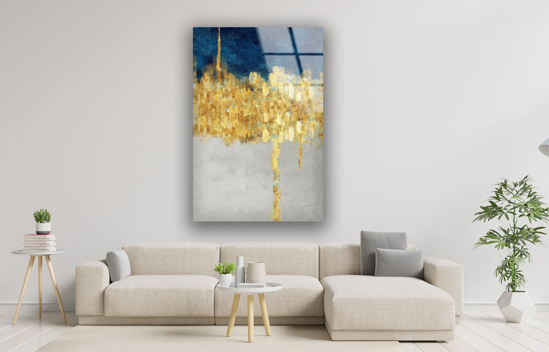 Gold&Blue Essential Abstract Glass Wall Art , glass wall decor, Tempered Glass Wall Art