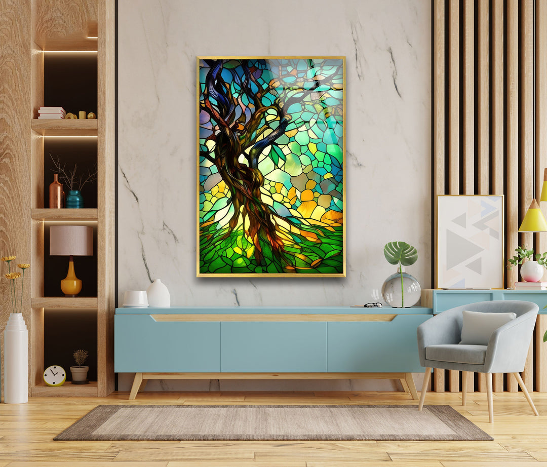 Life of Tree Green Stained Glass Wall Art art glass wall art, glass wall art pictures