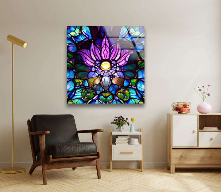 Lotus Purple Stained Glass Wall Art large glass photo prints, glass wall photos