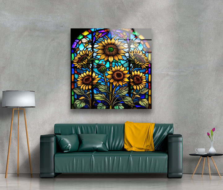 Sunflower Stained Window Glass Wall Art, glass image printing, glass prints from photos