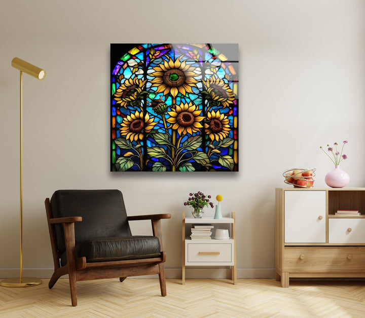 Sunflower Stained Window Glass Wall Art, glass photo prints, glass picture prints