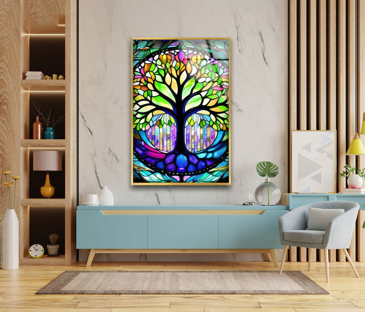 Colorful Life of Tree Stained Tempered Glass Wall Art - MyPhotoStation