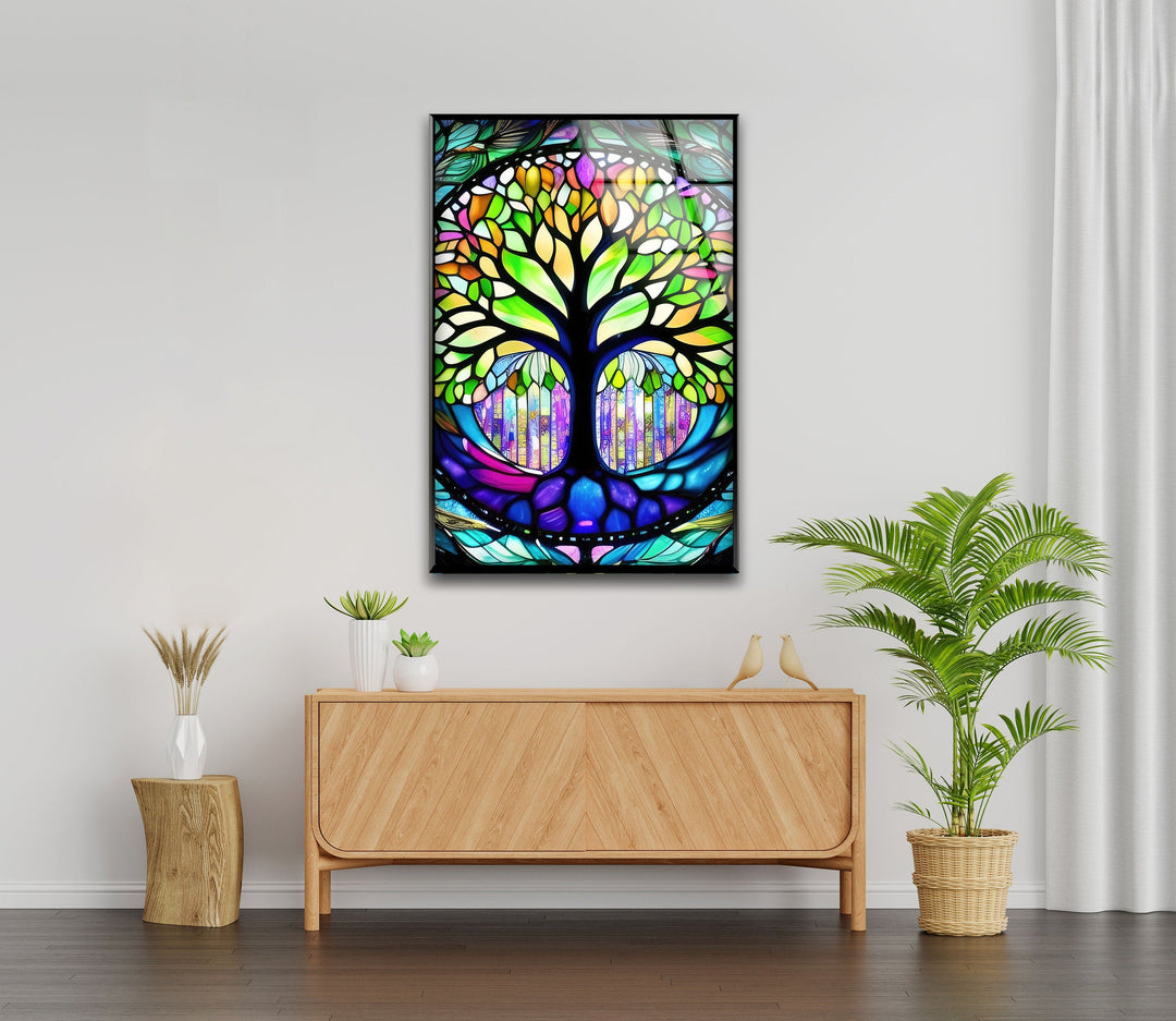 Vivid Colors Tree Glass Wall Art print picture on glass, Tempered Glass Wall Art