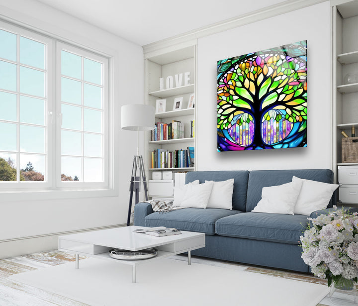 Vivid Colors Tree Glass Wall Art Glass Printing Wall Art, Print photos on glass