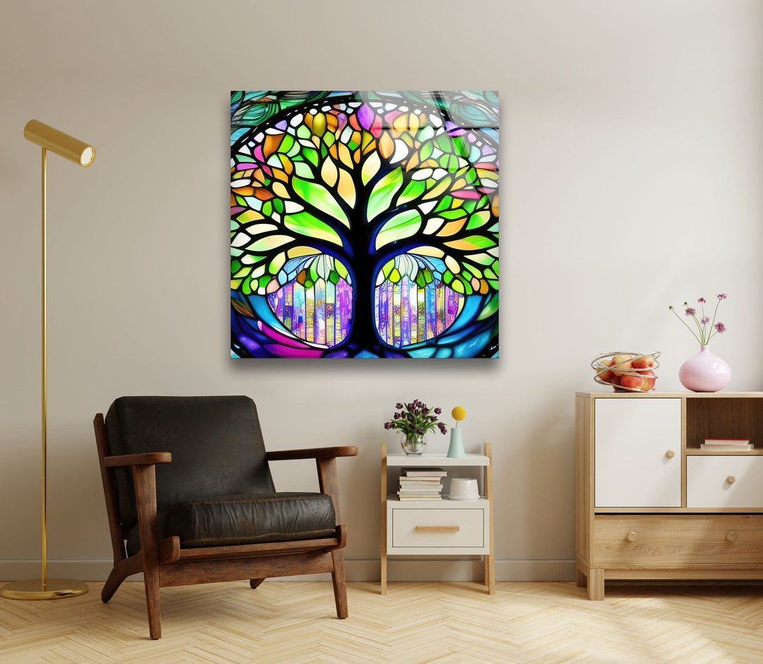 Vivid Colors Tree Glass Wall Art glass image printing, glass prints from photos