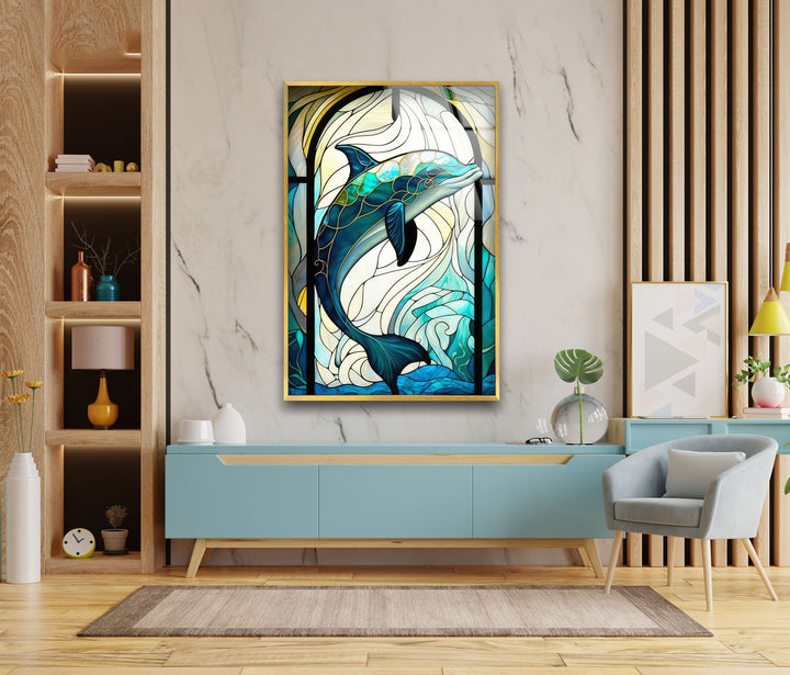 Stained Dolphin Glass Wall Art custom glass pictures, glass art prints