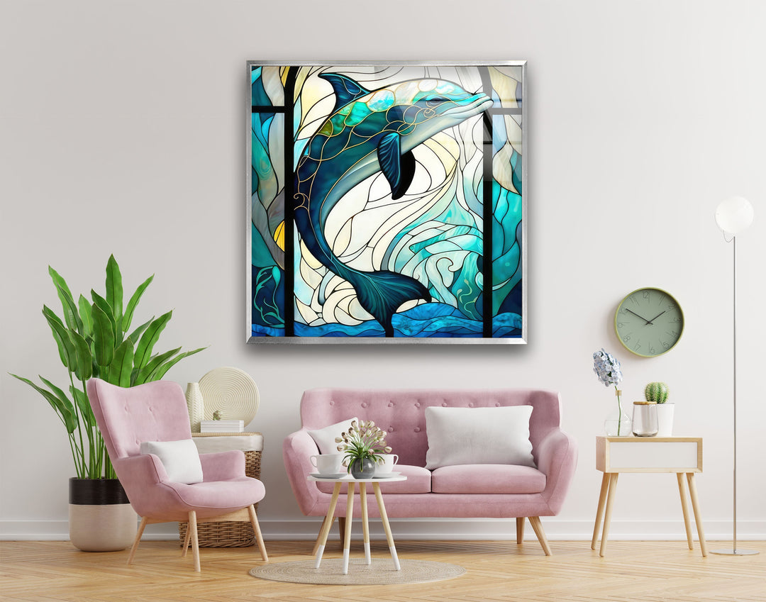 Stained Dolphin Glass Wall Art stained glass wall art, stained glass wall decor