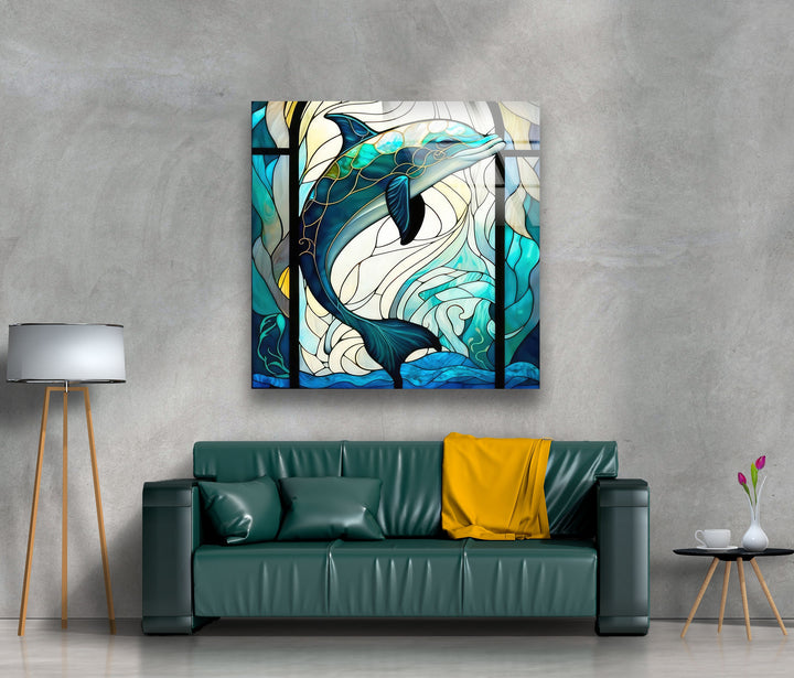 Stained Dolphin Glass Wall Art custom glass photo prints, large glass prints