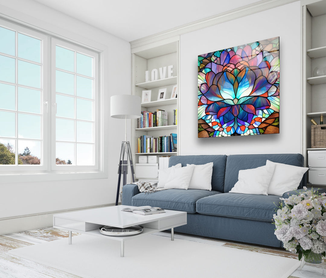 Stained Lotus Floral Glass Wall Art glass photo prints, glass picture prints