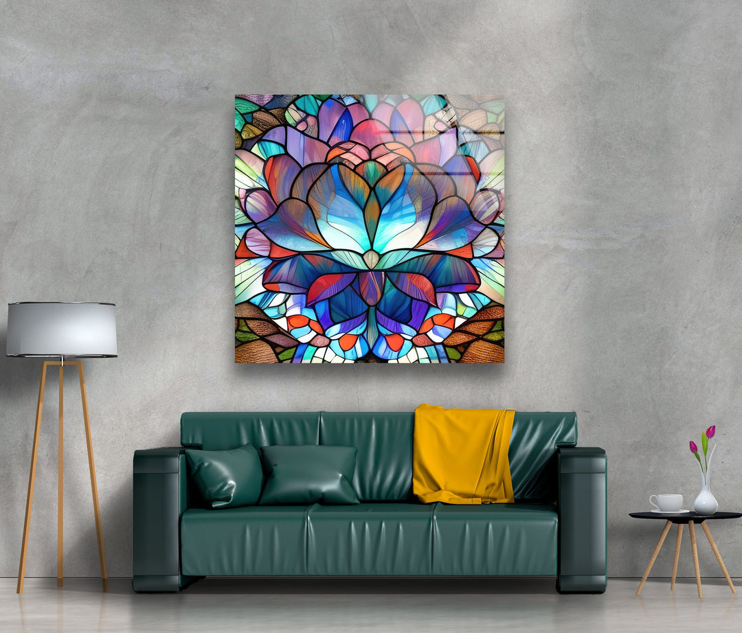 Stained Lotus Floral Glass Wall Art glass image printing, glass prints from photos