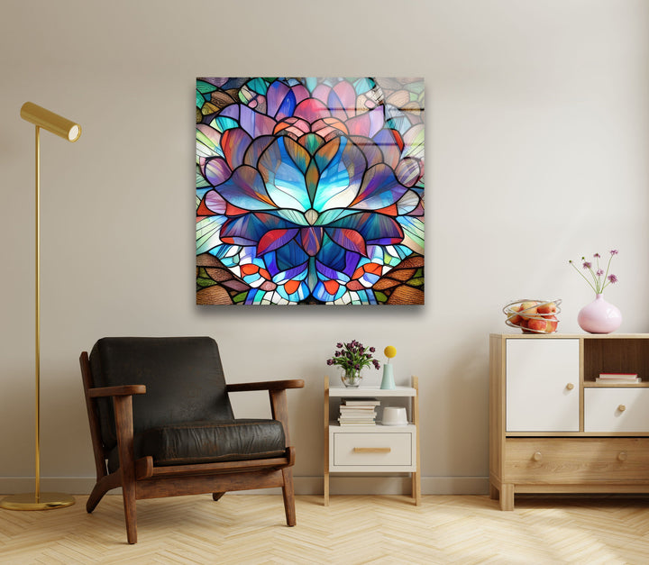 Stained Lotus Floral Glass Wall Art custom glass pictures, glass art prints