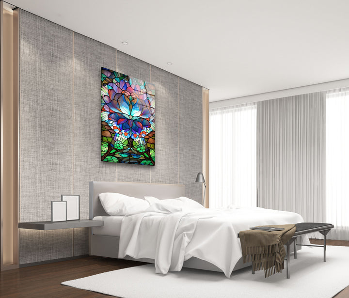 Stained Lotus Floral Glass Wall Art glass pictures for Wall, glass prints wall art