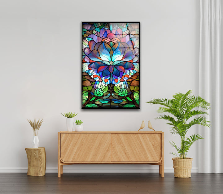 Stained Lotus Floral Glass Wall Art Glass Printing Wall Art, Print photos on glass