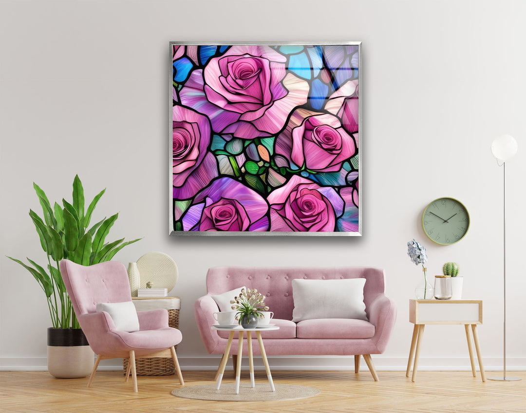 Staineda Pink Roses Glass Wall Art picture on glass wall art, photos printed on glass