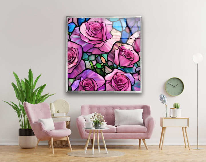 Staineda Pink Roses Glass Wall Art picture on glass wall art, photos printed on glass