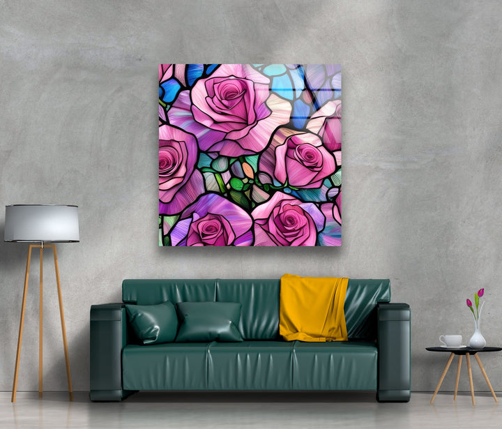 Stained Pink Roses Glass Wall Art stained glass wall art, stained glass wall decor