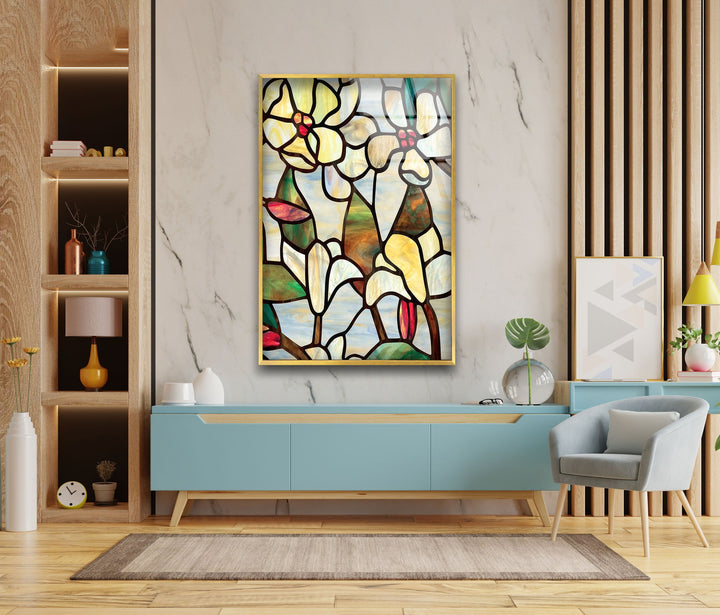 Stained Magnolia Art Glass Wall Art glass image printing, glass prints from photos