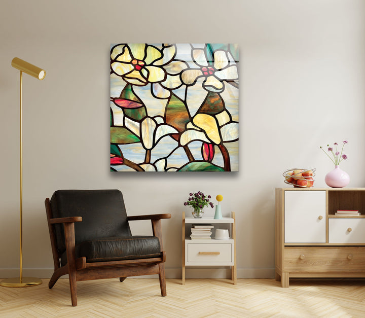 Stained Magnolia Art Glass Wall Art glass pictures for Wall, glass prints wall art