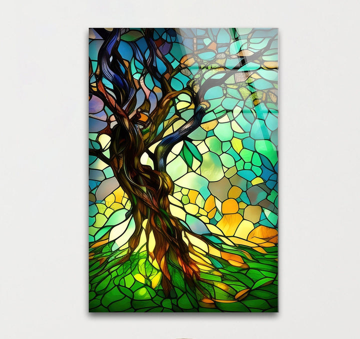 Life of Tree Green Stained Glass Wall Art glass art painting, glass art for the Wall