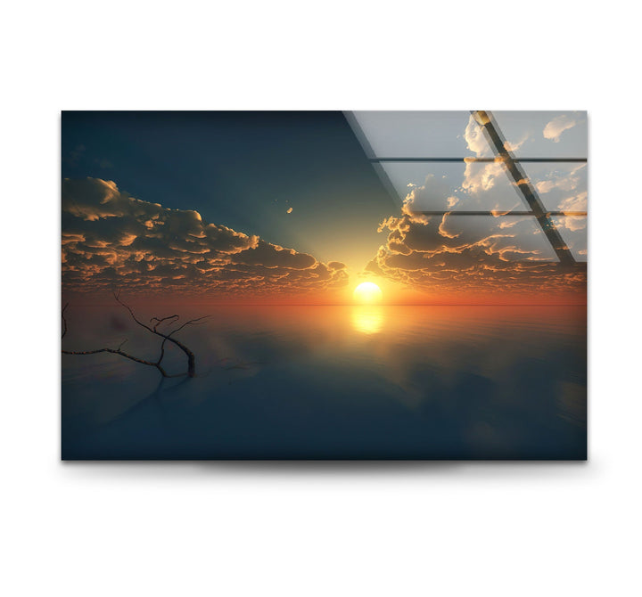 Sunset Over Calm Water Glass Wall Art picture on glass wall art, photos printed on glass