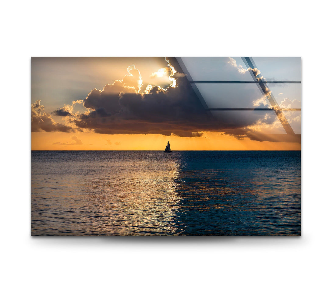 Beauty Sunset Landscape Glass Wall Art glass art painting, glass art for the Wall