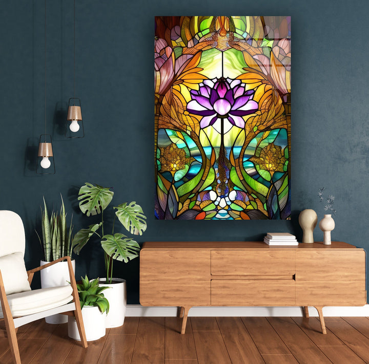 Stained Glass Lotus Flower Glass Wall Art, Glass Printing Wall Art, Print photos on glass