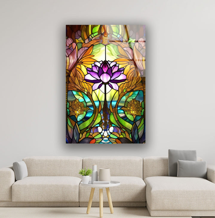 Stained Glass Lotus Flower Glass Wall Art, glass image printing, glass prints from photos