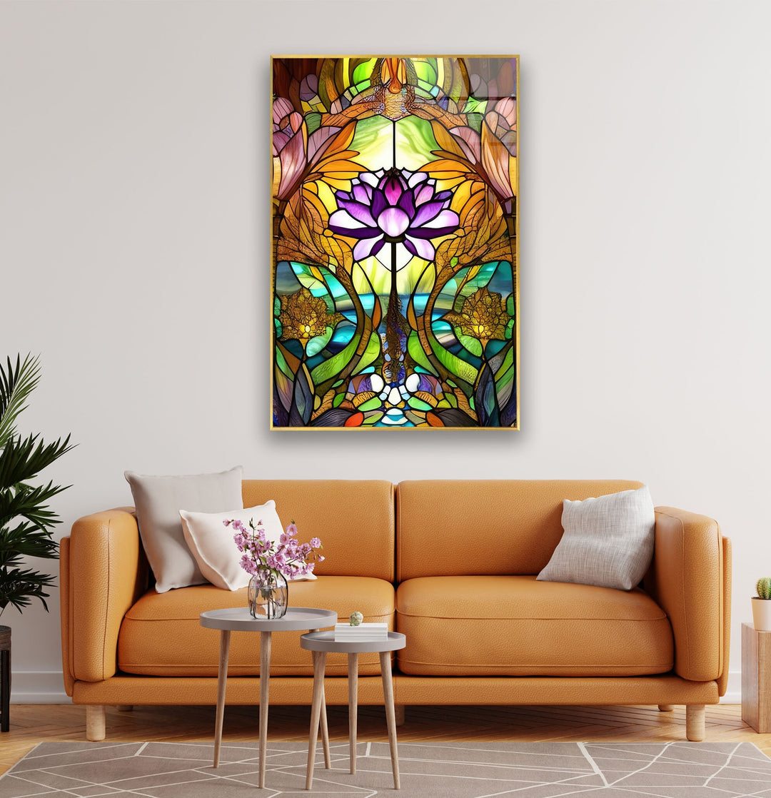 Stained Glass Lotus Flower Glass Wall Art, glass wall decor, glass wall art decor