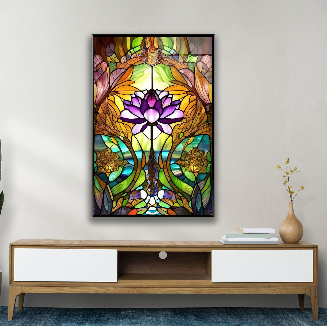 Stained Glass Lotus Flower Glass Wall Art, glass photo prints, glass picture prints