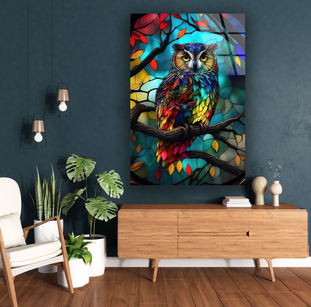 Brightly Coloured Owl Glass Wall Art glass photo prints, glass picture prints