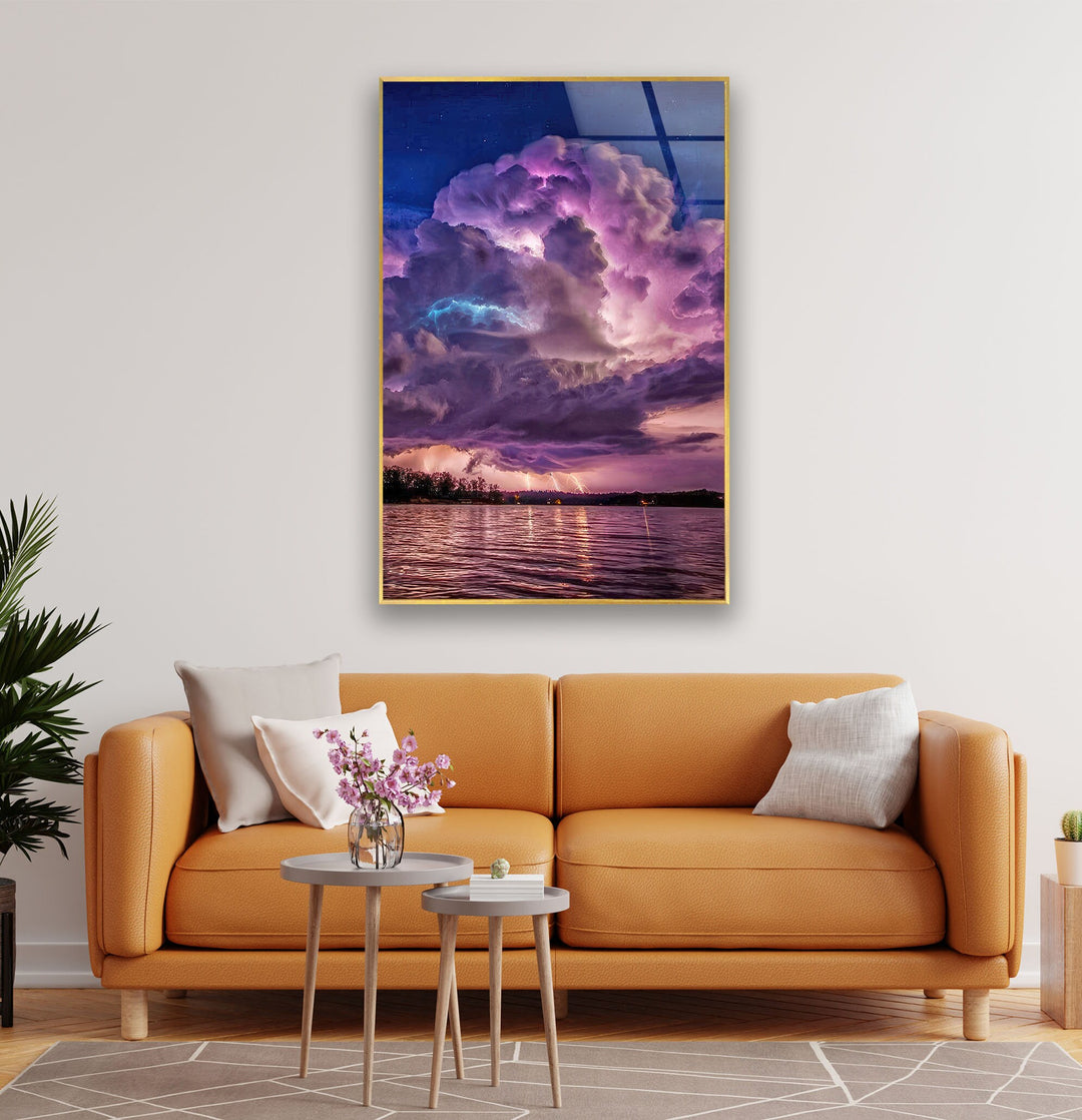 Lightning Storm Landscape Glass Wall Art glass photo prints, glass picture prints