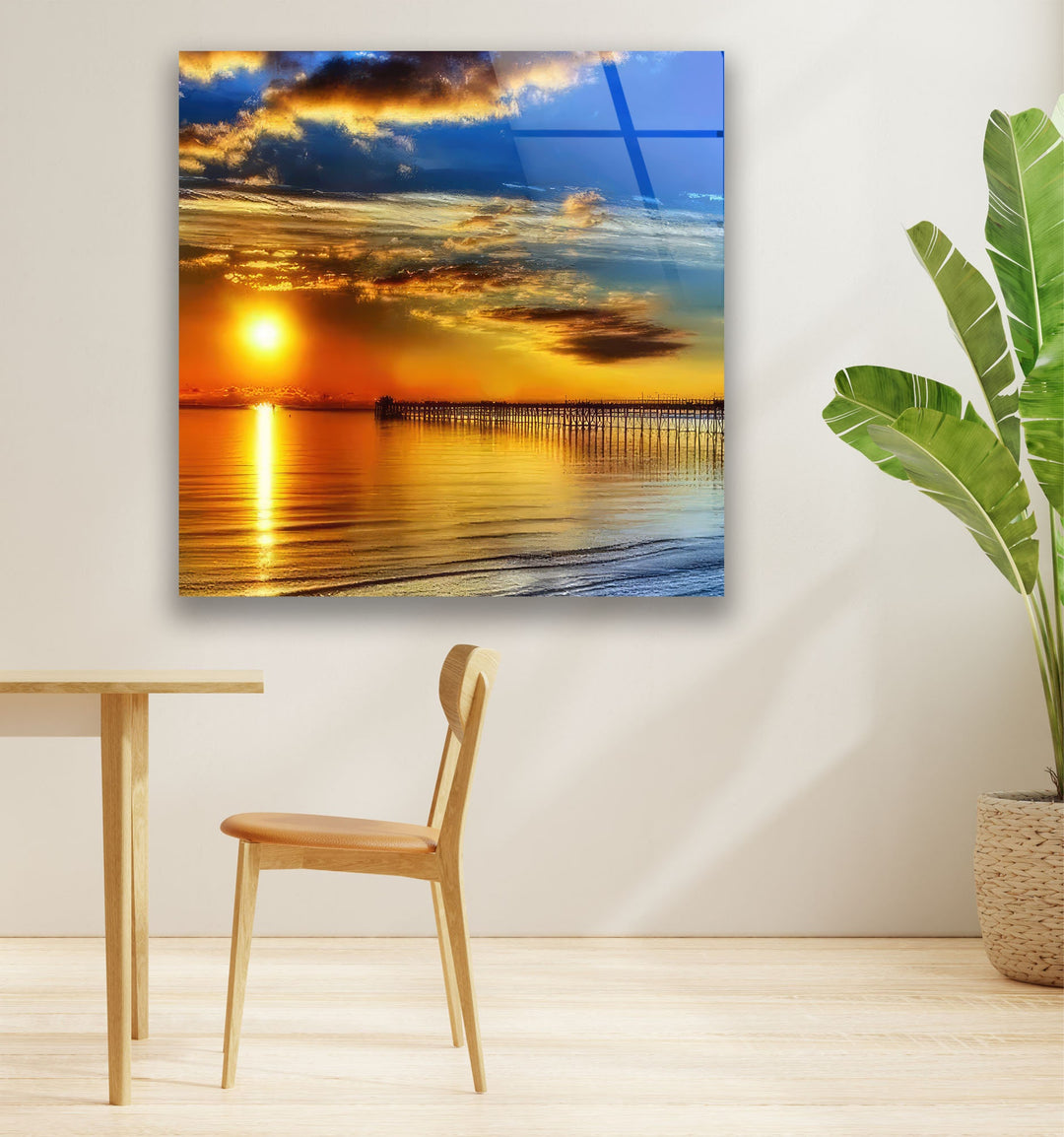 Bridge On The Ocean Sunset Glass Wall Art glass pictures for Wall, glass prints wall art