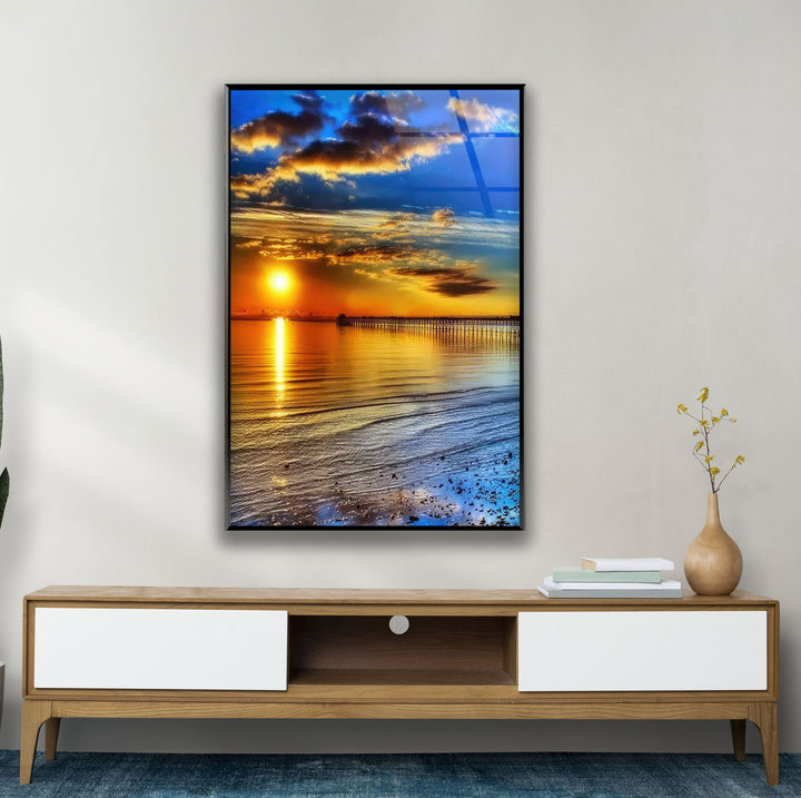 Bridge On The Ocean Sunset Glass Wall Art glass image printing, glass prints from photos