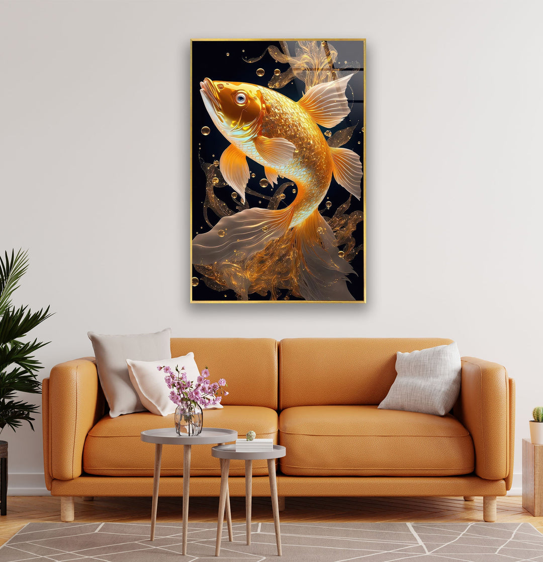 Golden Koi Fish Glass Wall Art custom glass photo prints, large glass prints