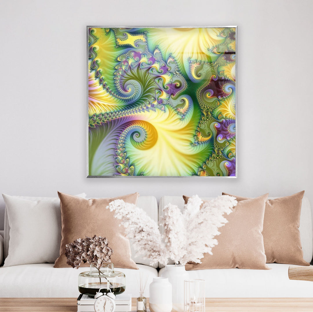 Green Fractal Art Glass Wall Art, custom glass pictures, glass art prints