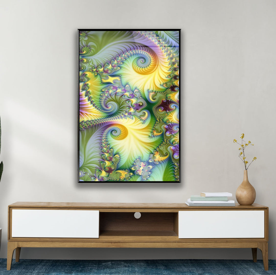 Green Fractal Art Glass Wall Art, glass image printing, glass prints from photos