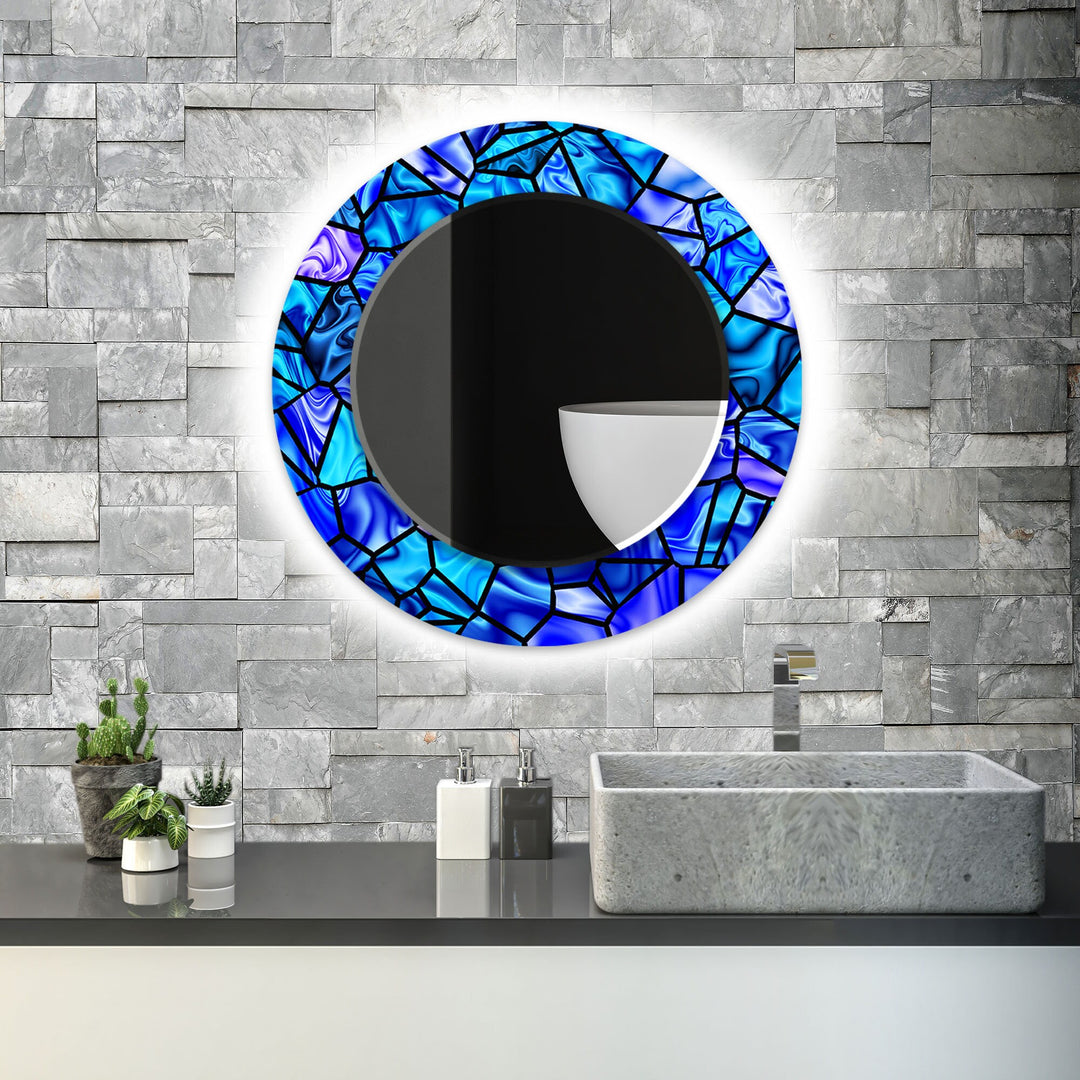 Vivid Blue Stained Wall Mirror Green Mirror	
