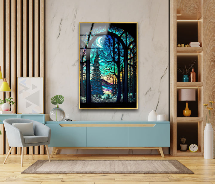 Stained Night Forest Glass Wall Art glass image printing, glass prints from photos