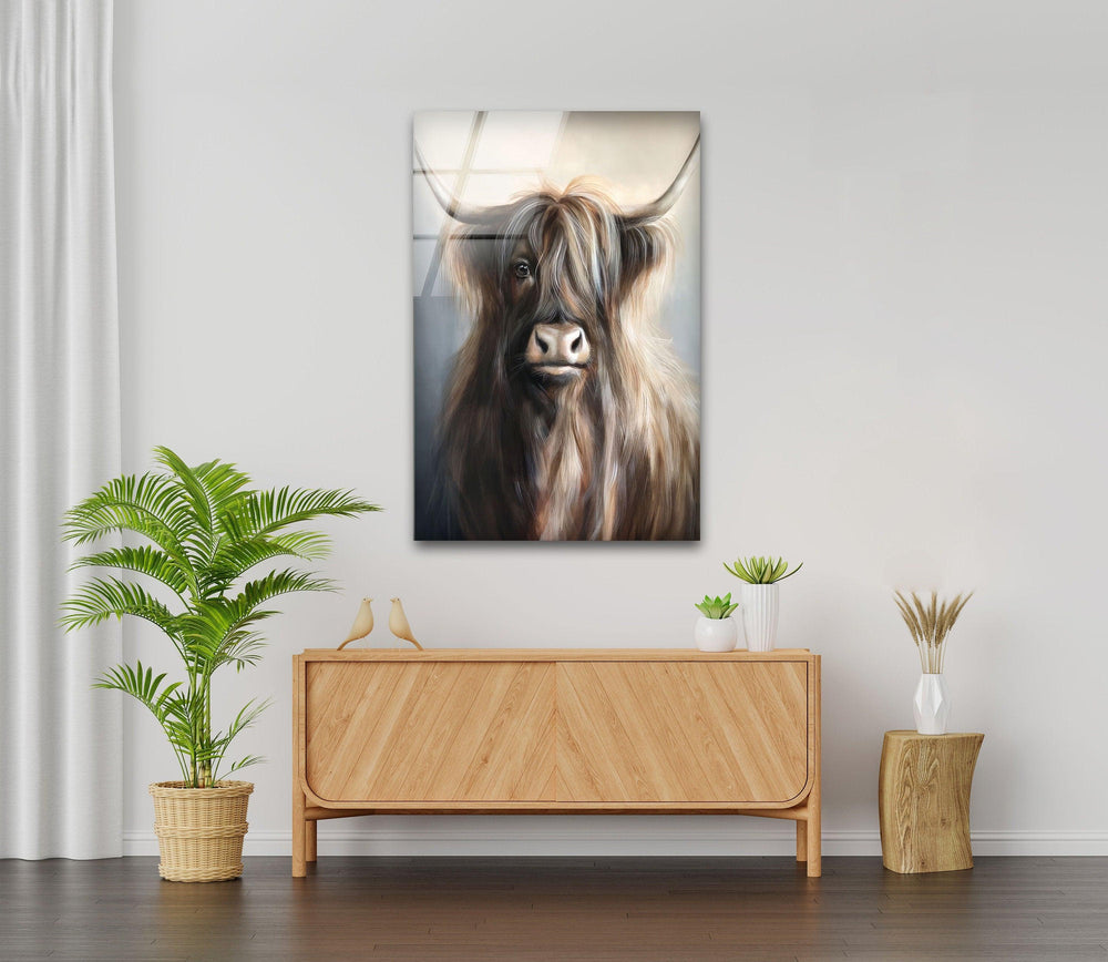 Portrait of Bull Glass Wall Art             glass wall decor, glass wall art decor