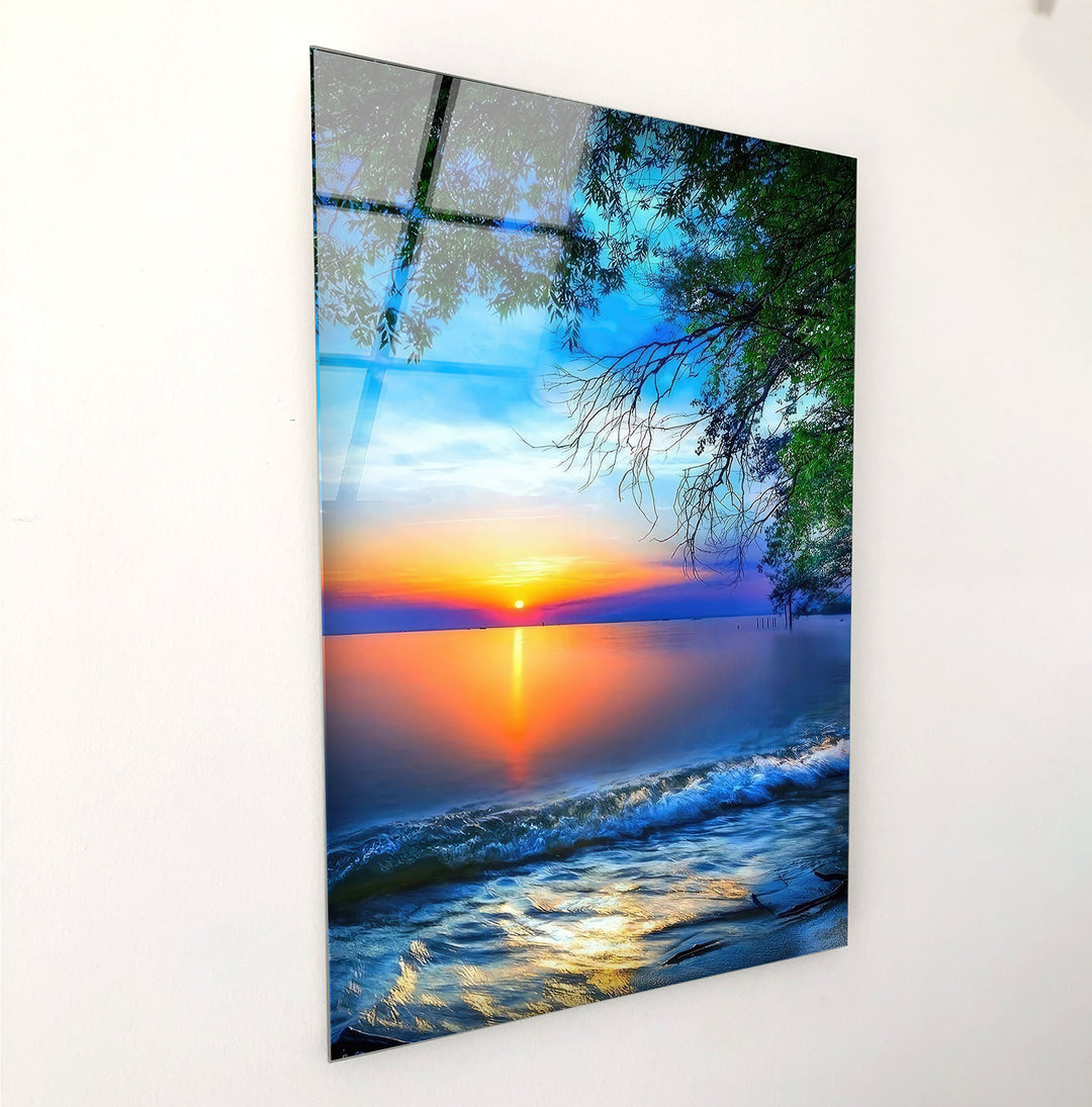 Sunset Sea Wave Glass Wall Art large glass photo prints, glass wall photos