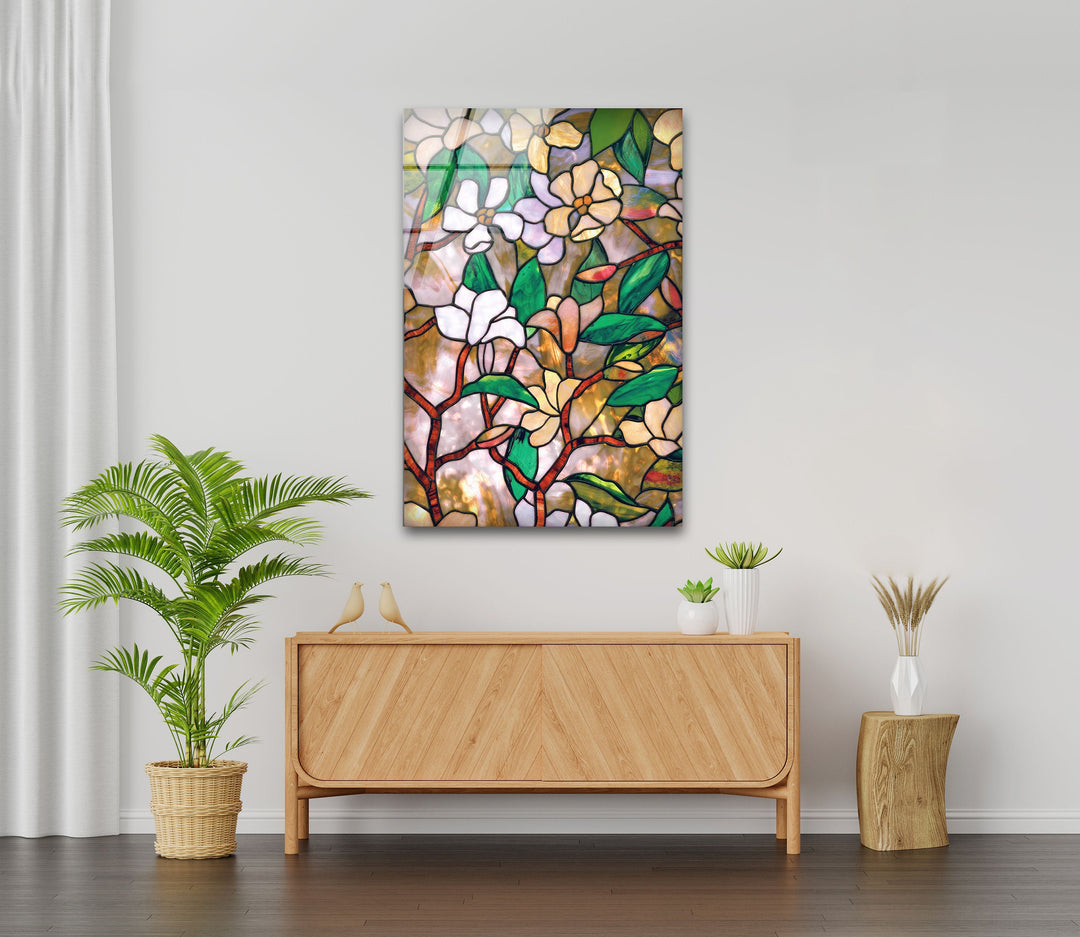 Floral Stained Tempered Glass Wall Art - MyPhotoStation